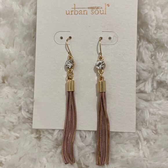 Urban Soul Gold & Rose Gold Diamond Hanging Earrings NEW - Picture 1 of 7